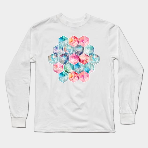 Translucent Watercolor Hexagon Cubes Long Sleeve T-Shirt by micklyn